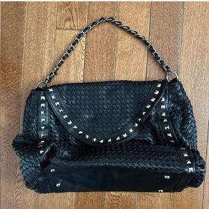 Woven studded shoulder bag